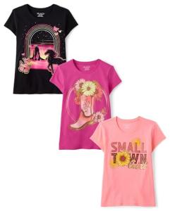 The Children's Place,Girls,Assorted Everyday Short Sleeve Graphic T-Shirts,Multipacks,Small Town/Boots/Horse Arch 3-Pack,Medium