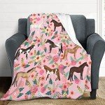Horse Blanket Gifts for Girls Women Western Horses Flowers Fleece Flannel Throw Blankets Soft Lightweight Horse Plush Animal Pink Throws for Horse Lovers Kids Adults Bed Sofa Decor 50"x40"