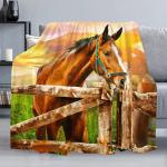 3D Horse Throw Blanket for Couch, Super Soft Fuzzy Throws Warm Comfortable Plush Fleece Blanket, Fashion Decorative Flannel Fleece Blanket for All Season(50 x 60 in, Horse & Pasture)