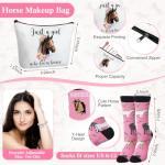 Pickmesh 7 Pack Christmas Horse Lover Gifts, Cute Xmas Horses Gift Set for Women, Canvas Tote Bag, Makeup Bag, 16 oz Glass Cup, Socks, Gift Card Natural Stone Bracelet with Box
