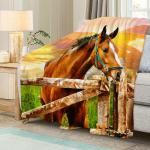 3D Horse Throw Blanket for Couch, Super Soft Fuzzy Throws Warm Comfortable Plush Fleece Blanket, Fashion Decorative Flannel Fleece Blanket for All Season(50 x 60 in, Horse & Pasture)
