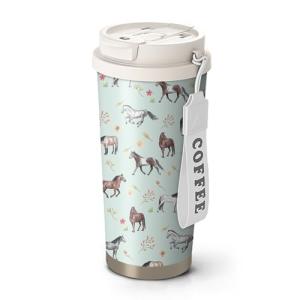 Xchearser 18oz Cute Horse Coffee Mug Travel Cups with Lid and Flip Straw, Stainless Steel Insulated Tumbler Water Bottle with Strap, Gifts for Women Animal Lovers