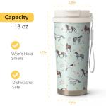 Xchearser 18oz Cute Horse Coffee Mug Travel Cups with Lid and Flip Straw, Stainless Steel Insulated Tumbler Water Bottle with Strap, Gifts for Women Animal Lovers