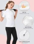 FitsT4 Sports Girls Short Sleeve Equestrian Shirt Quick Dry Horse Riding Shirts Half Zip Horseback Show Shirt Summer Athletic Tops White Small