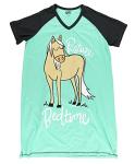 Lazy One Women's Nightgown, Funny V-Neck Sleep Shirt for Women, Horse PJ Tee (Pasture Bedtime, L/XL)