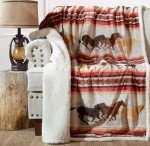 CARSTENS, INC. Wrangler Ultra Premium Super Soft Plush Sherpa Fleece Oversized Throw Blanket 54" x 68", Running Horses