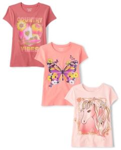 The Children's Place,Girls,Assorted Everyday Short Sleeve Graphic T-Shirts,Multipacks,Flowers/Horse Head/Country Vibes 3-Pack,Small