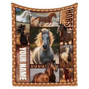 CUSPCOD Custom Girls Blanket, Personalized Horse Gifts for Girl Ages 8-12 10-12, 40"x50" Kids Throw Blankets for Adults Women, Cowgirl Room Decor Western Throws for Animal Lovers