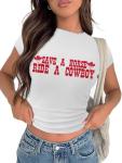 Tewmeu Cropped Cowgirl Outfits for Women Western Rodeo Crop Tops Cowboy Country Concert Graphic Tees