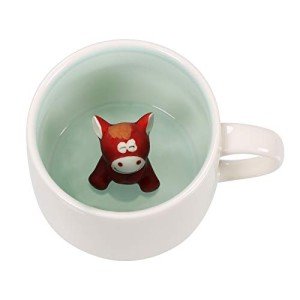 3D Coffee Mug Horse Inside Cup,Cute Handmade Animal Figurine Ceramics Teacup,Christmas,Birthday,Mother's Day Gifts for Friends Family or Kids(White Horse)