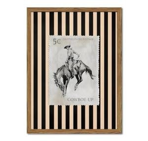 Vintage Western Wall Art, Rodeo Cowboy Horse Postage Wall Decor Mid Century Southwest With Stripes Western Canvas Prints for Living Room Bedroom Bathroom 12x16 inch Framed