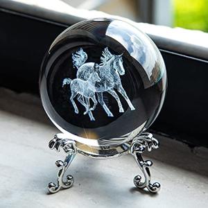 HDCRYSTALGIFTS 60mm 3D Laser Engraved Horse Crystal Ball Paperweight Glass Animal Figurine Decorative Full Sphere Gift for Women Home Table Decor