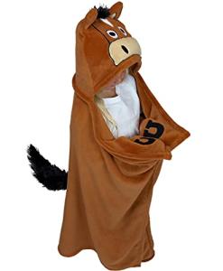 Lazy One Wearable Hooded Blanket for Kids, Animal Hooded Blanket (Horse, Brown)