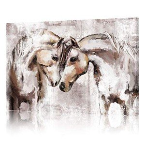 lamplig Horse Canvas Wall Art Farmhouse Horses Pictures Wall Decor Western Painting Bedroom Decor for Sweet Couple Love Print Brown Animal Artwork Stretched for Living Dining Room 24"x16"