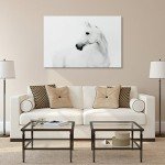 Empire Art Direct White Horse 2 Frameless Tempered Glass Black and White Wall Art, 48" x 32" x 0.2", Ready to Hang