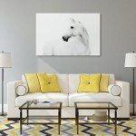 Empire Art Direct White Horse 2 Frameless Tempered Glass Black and White Wall Art, 48" x 32" x 0.2", Ready to Hang