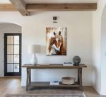 little Girl and Horse Canvas Wall Art Retro Warm Earth Tones Wall Decor Picture Little Girl Hugging Chestnut Horse Poster Print for living Room Bedroom Study Artwork Home Decoration 16x24in