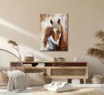 little Girl and Horse Canvas Wall Art Retro Warm Earth Tones Wall Decor Picture Little Girl Hugging Chestnut Horse Poster Print for living Room Bedroom Study Artwork Home Decoration 16x24in