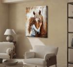 little Girl and Horse Canvas Wall Art Retro Warm Earth Tones Wall Decor Picture Little Girl Hugging Chestnut Horse Poster Print for living Room Bedroom Study Artwork Home Decoration 16x24in