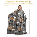 Catalonia Taupe Horse Wearable Blanket with Sleeves and Pocket, Soft Comfy Fleece Snuggy Wrap Throws Blanket Robe for Women and Men