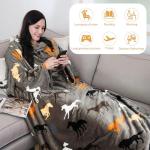 Catalonia Taupe Horse Wearable Blanket with Sleeves and Pocket, Soft Comfy Fleece Snuggy Wrap Throws Blanket Robe for Women and Men