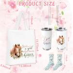 CIXICM Horse Tumbler Gifts, Just a Girl Who Loves Horse Including 20 oz Stainless Steel Tumbler with Lid and Straw, Reusable Tote Bag Socks Themed Birthday Gifts for Women Girls Animals Lovers