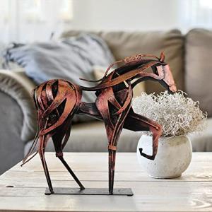SunBlogs Art Metal Horse Statue Decor, Handmade Strong Modern Horse Sculpture Handicraft, Rustic Metal Statue Decorations Gift for Home Office Desk Figurine (Pearl Brown)