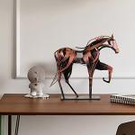 SunBlogs Art Metal Horse Statue Decor, Handmade Strong Modern Horse Sculpture Handicraft, Rustic Metal Statue Decorations Gift for Home Office Desk Figurine (Pearl Brown)