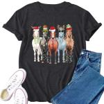 Merry Christmas Horse Shirt Horse Christmas Tops Xmas Lights Tee Tops Grey