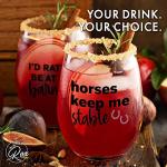 Horse Gifts for Horse Lovers - “Horses Keep Me Stable” “I’d Rather Be At The Barn” 17Oz 2PC Stemless Wine Glass Set, Colored - Funny Horse Gifts For Women - Horse Cup/Tumbler for Horse Lovers