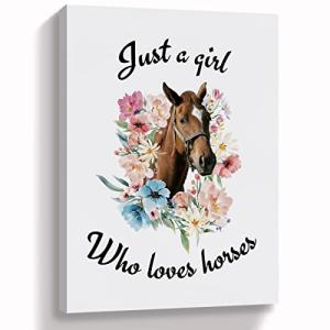 hold fizz Horse Canvas Wall Art, Horse Pictures Animal Wall Decor, Just A Girl Who Loves Horses Painting Prints Artwork for Living Room Bedroom Home Office Wall Decorations