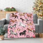 Ciuyxof Cute Horse Blanket Gifts for Girls Women Pink Rose Flowers Western Home Decor Cozy Fleece Throw Blanket for Bed Couch Sofa 60"X 50" (50 x 60 Inch, Horse Flower)