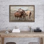 Large Framed Wooden Horse Painting: Hand Painted Heavy Texture Wild Horse Artwork for Bedroom (24x36)