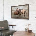 Large Framed Wooden Horse Painting: Hand Painted Heavy Texture Wild Horse Artwork for Bedroom (24x36)