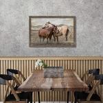 Large Framed Wooden Horse Painting: Hand Painted Heavy Texture Wild Horse Artwork for Bedroom (24x36)