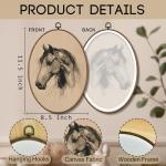 Yorhifa Vintage Horse Framed Wall Art, Neutral Sketch Horse Oval Wall Art, Antique Equestrian Oval Walls Decor, Rustic Farmhouse Animal Canvas Artwork Hanging Decor, 8.5x11.5in