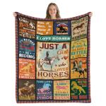 Wazzio Horse Gifts for Women, Horse Blanket for Girls, Horses Lovers Gifts for Christmas Thanksgiving Birthday, Just A Girl Who Loves Horses Throw Blanket 60" x 50" for Sofa Couch Room