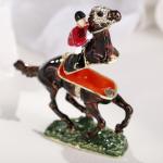 Hand Painted Enamel horse race Trinket Box for Home Decor, Unique Keepsake Collectible Figurine Jewelry Organizer Storage, Personalized Handmade Statue Decorative Ornament Gifts (Black Horse Race)