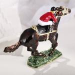Hand Painted Enamel horse race Trinket Box for Home Decor, Unique Keepsake Collectible Figurine Jewelry Organizer Storage, Personalized Handmade Statue Decorative Ornament Gifts (Black Horse Race)