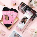 Umigy 2 Pcs Christmas Horse Gifts 2025 Horse Gifts Novelty Socks & 20 oz Skinny Water Tumbler with Lids Straw and Straw Brushes Stuff for Women Lovers Birthday Racing Festival