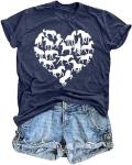 VVNTY Horse Lover Shirt Women: Horse Heart T Shirt Funny Horses T-Shirt Casual Animal Graphic Tees Blue