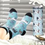 Umigy 2 Pcs Horse Gifts Novelty Socks & 20 oz Skinny Water Tumbler with Lids Straw and Straw Brushes Stuff for Women Lovers Birthday Horse Racing Festival Gifts