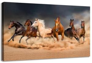 AFLE Horse Wall Art,Equine Themed Animals Galloping In The Sand Running Horses Pattern,Horse Painting Horse Pictures Wall Decor,Canvas Wall Art For Living Room Decor Aesthetic,16x24 inches,Unframed