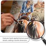 DRLWGTY Vintage Western Cowgirl Riding Horse Wall Art, Back View Artwork with Hand Applied Gemstone and Silver Paint Texture Details, Large Canvas for Bedroom and Living Room, Ready to Hang