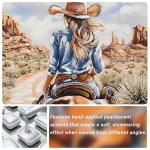 DRLWGTY Vintage Western Cowgirl Riding Horse Wall Art, Back View Artwork with Hand Applied Gemstone and Silver Paint Texture Details, Large Canvas for Bedroom and Living Room, Ready to Hang