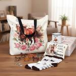 Yeyeplum Horse Lover Gifts for Women Birthday Gifts Baskets Set Include Canvas Tote Bag, Makeup Bag, Socks, Keychain, Enamel Mug, Small Figurines for Mom, Wife, Sister, Friend