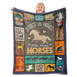 AICLIV Horse Gifts for Girls Women, Horse Lover Gifts for Girls, Gifts for Horse Lover, Just A Girl Who Love Horse Blanket for Girls Kids, Horse Gifts for Christmas Birthday, Horse Blanket 50" X 40"
