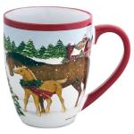 Current Holiday Horses Ceramic Mug - 22oz Large Winter Christmas Mug, Microwave Safe, Hand Wash, Holiday Dishware, Festive