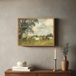 AtterrirArt Framed Vintage Horse Wall Art, 12x16 Inches, Farmhouse Animal Canvas Print, Rural Landscape Wall Decor Aesthetic, Retro Natural Wall Art For Bedroom, Living Room, Ready to Hang