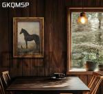 Vintage Gold Framed Horse Wall Art Horse and Dog Canvas Wall Decor Retro Rustic Farmhouse Animal Picture Rustic Horses Poster Artwork for Home Living Bedroom Farmhouse Hallway 9x11in